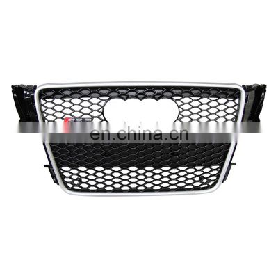 Auto front bumper grille for Audi A5 to RS5  Chrome silver black center honeycomb mesh grill with back back plate 2008-2012