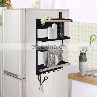 Kitchen Tools Fridge Wall Mount Iron Magnet Storage Strong Refrigerator Magnetic Shelf Spice Rack with Paper Towel Holder