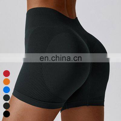 Custom Quick Dry Running Sportswear Yoga Shorts Womens Side Ribbed Butt Lifting High Waist Seamless Fitness Gym Yoga Shorts photo-5