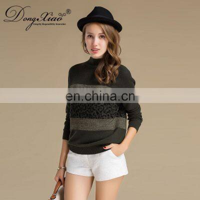 Women's Preppy Style Jacquard Leopard Knitted Cashmere Sweater O-Neck With Autumn Style ODM Supply for Winter Season photo-3