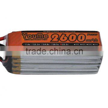 Universal high rate lithium polymer battery 2600mAh 22.2V 35C