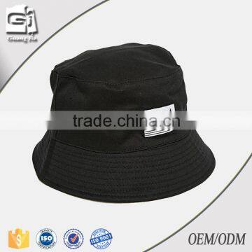 Guangjia 2016 Top quality black cotton twill flat embroidery bucket hat
