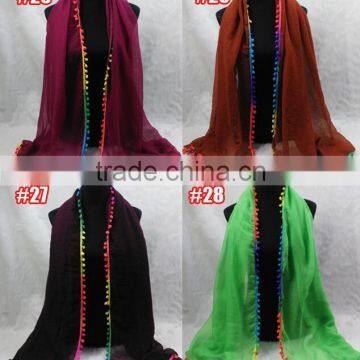 Custom Viscose Pompom Lady Muslim Dubai Scarf
