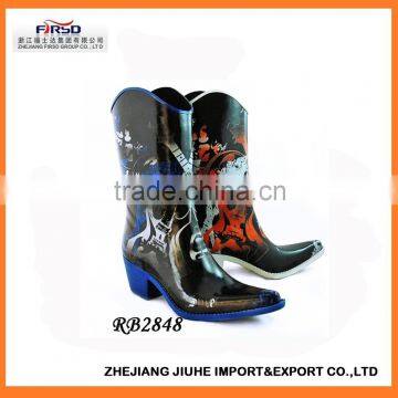 Fashion Printed High Heel Rubber Rain Boots for Women