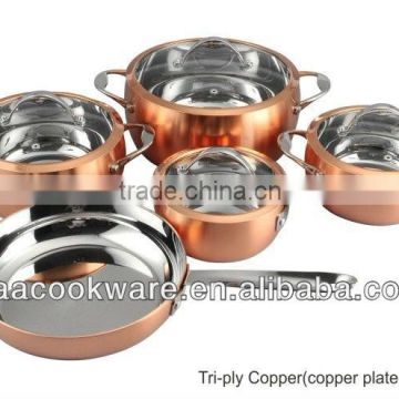 2015 New Products 9pcs High German Quality 2.5mm Tri Ply Cookware Set With Casting Handle For Wholesale