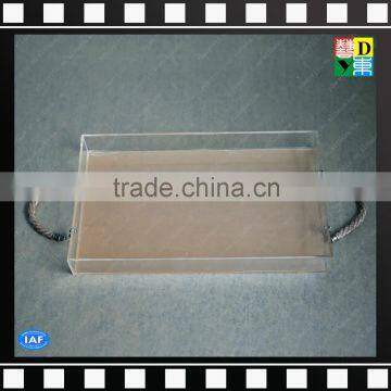 Clear Acrylic square printing pattern serving cup trays with hemp rope handles