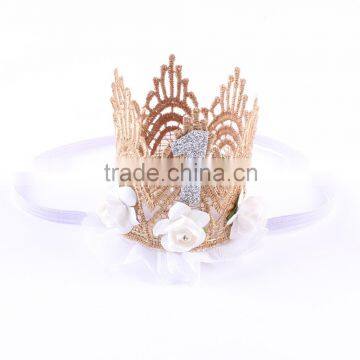 Hot-sales Kids Large Gold Lace Crown Headband Baby Hair Accessory Crown Baby Gold Flower Hair Band Wh-1836 photo-6