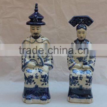 Chinese antique blue and white ceramic emperor statue