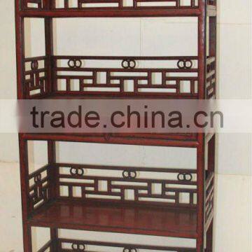 antique Chinese carved red bookshelf