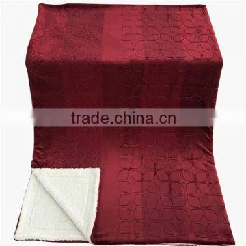 hot sale red color 2 layer 100% polyester embossed flannel blanket