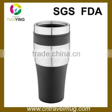 450ML double wall plastic promotional travel thermos mug with half stainless steel outer