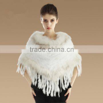 High quality kintted rabbit fur cape with raccoon fur collar