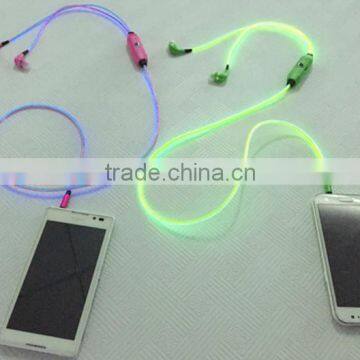 Novelty EL LED glowing light earhook earbuds, WATERPROOF headphone earphone with bright light, Support IOS