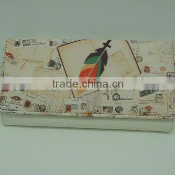 Guangzhou New Design Postcard Printed PU Wallets and Purses with zipper/Wholesale Fashion Gift