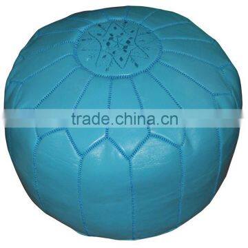 Turquoise Handcrafted Moroccan Leather Pouf