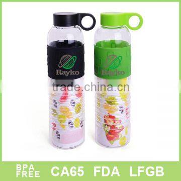 glass water bottle with plastic lid and silicone ring