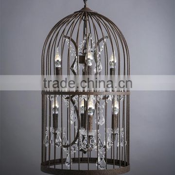 Iron crystal bird caged vintage chandeliers for decoration