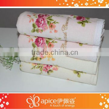 flower printing peony beach towel with lace edge