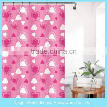 PEVA Pink Heart Printed Plastic Shower Curtain