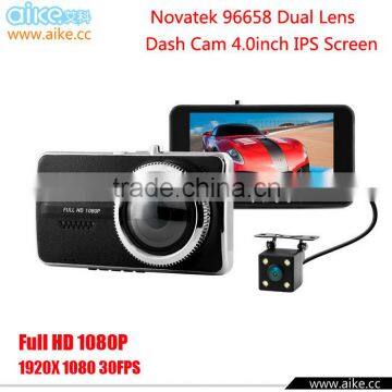 2016 New Car DVR Novatek 96658 Dual Lens Dash Cam 4.0inch IPS H.264 FHD 1080P G-sensor Video Recorder Dashboard Camera BlackBox