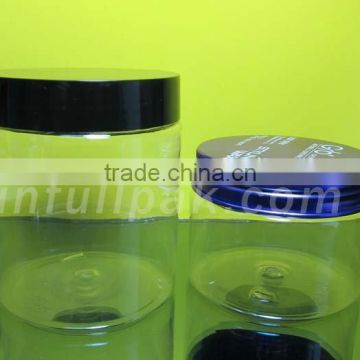 Clear Wide mouth Plastic PET jar with black lid