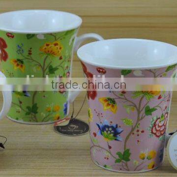 14OZ colorful flower design fully decal printed ceramic cup, shiny surface new bone china coffee cup, KL5001-10698