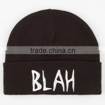 Promotional Black Beanie Winter Hat/Wholesale Knitted Embroidered Beanie