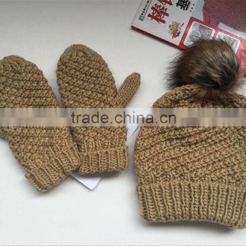 popular hat and glove,knitting set,women hat glove