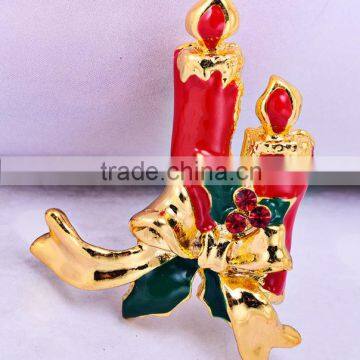 Vintage Christmas Red Light Candle Alloy Brooch