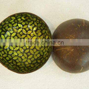 Eco friendly high quality handmade vietnam green lacquer coconut shell salad bowl