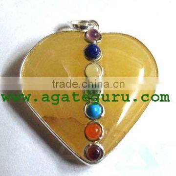 Yellow Agate 7 Chakra Metal Heart Pendent : Wholesale Gemstone