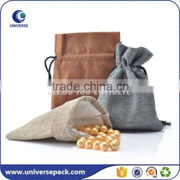 Double layer drawstring jute natural bags with cotton lining