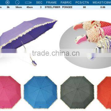 2014 lovely princess white dot lace 3 fold self-opening umbrella wholesale manufacturers