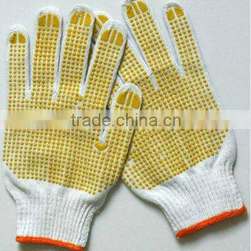 Bleached white polyester PVC dotted string knit glove