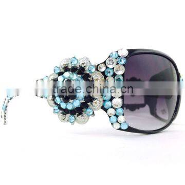 Western Clear Turquoise Black Rhinestone Silver Concho Bling Crystal Sunglasses