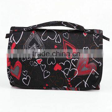 210D Nylon Plaid Floral Printing Toiletry Cosmetic Bag With Hanger photo-2