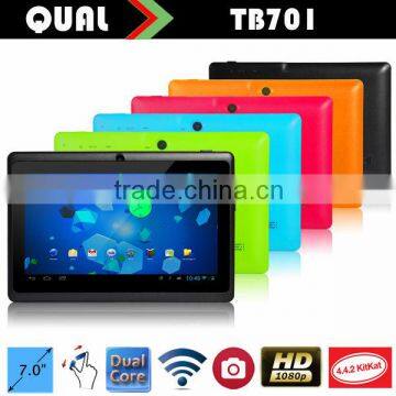 Q88 7 inch tablet pc with Allwinner A23 Dual Core 512M 4G two camera with latest Android 4.4 B