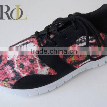 The shoes lady sneaker shoes 2016 active sports shoes printed canvas fabric upper woman walking shoes