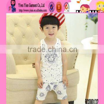 2015 Lovely Boy Summer Sleeveless Printed Baby Set Outfit Cotton Material Made In China Peruvian Baby Clothes