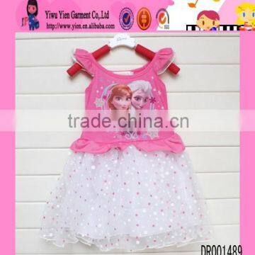 Fashion Polka Dot Printing Dress Beautiful Chiffon Sleeveless Frozen Little Girls Clothes