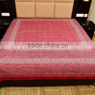 Ajrak Block Print Handmade Bedspread Cotton Indian Bedding Boho Vintage Bed Cover Throw