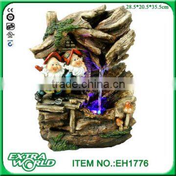 resin led two dwarfs home decoration desktop water fountain
