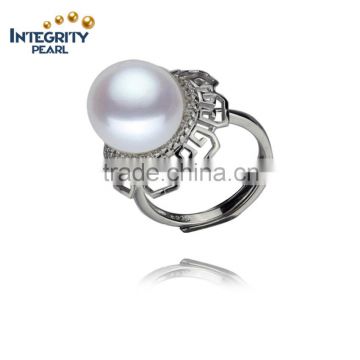 AAA 12mm button 925 sterling silver ring natural freshwater pearl ring