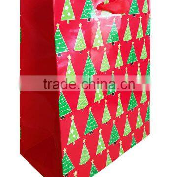 Christmas design printed paper bag with ribbon handle