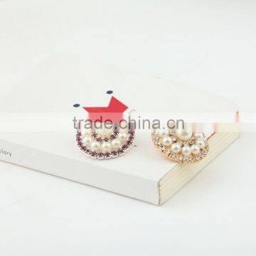 Wholesale Fancy Garment Accessories Round Silver Metal Pearl Rhinestone Snap Button