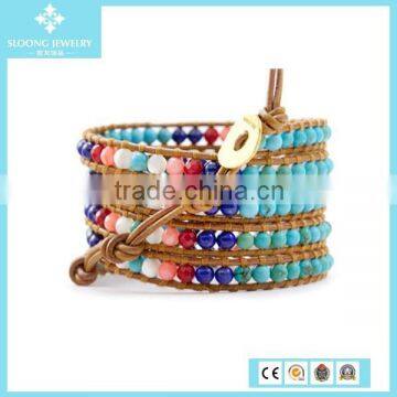 Chinese Custom Mix Color Turquoise Bracelet Leather 5 Warps