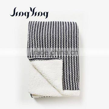 New product jacquard crochet and poly-sherpa double fabric stitched blanket for multiple use