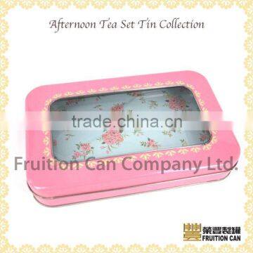 Rectangular Vintage Floral Tin Box with Window for cookie tin coffee tin