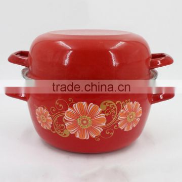 Red flowers decal printing enamel seafood cookware with decoration enamel mussel pot