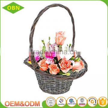 Vintage handmade indoor willow wicker artificial flower girl basket with long handle for your decoration